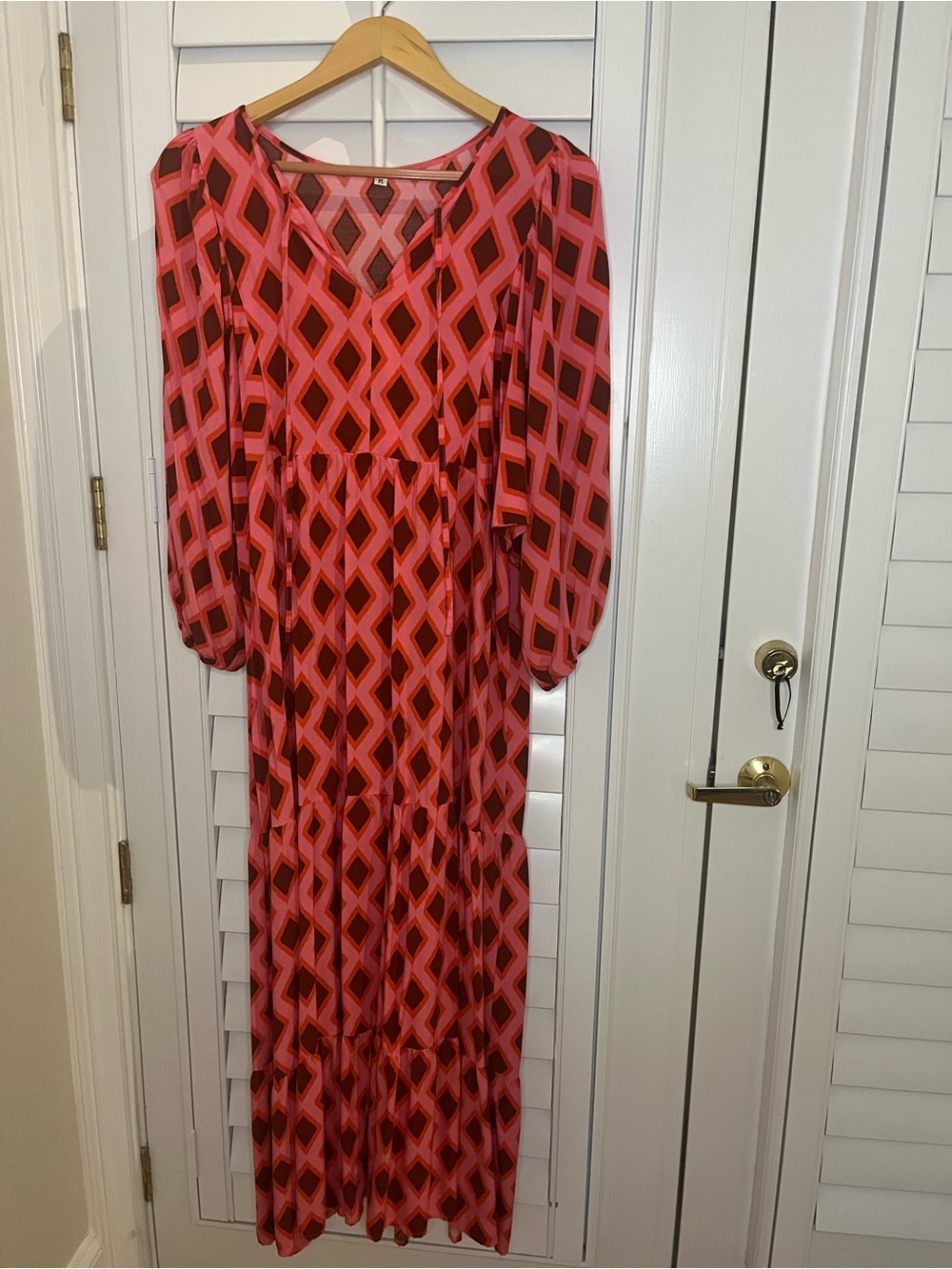 Women’s Pink & Red Geometric Maxi Dress XL